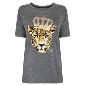 T-shirt en jersey tricoté décontracté pour femmes en coton peigné bio lavé écologique avec logo personnalisé imprimé gris mélangé - Product Image 3