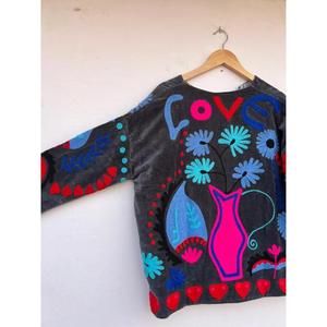 เสื้อแจ็กเก็ตกำมะหยี่ suzani ปักลายดอกไม้สไตล์โบฮีเมียนใส่สบายผ้าฝ้ายถักให้เป็นของขวัญในฤดูหนาวของเธอ - Product Image 5