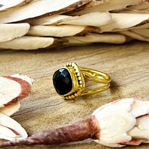 Anillo Boho de Ónix con Diseño Moderno, Anillos de Latón para Mujer, Chapado en Oro de 18k, Banda Geométrica Vintage, Joyería de Moda para Venta al por Mayor/OEM/ODM - Product Image 4