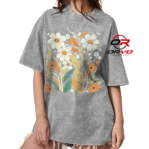 เสื้อยืดโอเวอร์ไซส์ลายดอกทานตะวันพิมพ์ลายโลโก้ ORVO SPORTS สำหรับฤดูร้อน แขนสั้น คอกลม ไซส์พลัส สำหรับผู้หญิง สไตล์ลำลอง - Product Image 3
