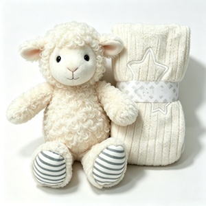 Customized neutral baby gift <b>box</b> with sheep stuffed toy & star knit <b>blanket</b>,curly lamb plush and knitted <b>blanket</b> gift set - Product Image 3