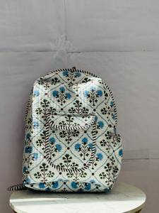 Bohemian Cotton Softback <b>Backpack</b> Diamond Lattice Pattern Zipper Closure Multiple Pockets Unisex 14 20-36L Quilted <b>School</b> Use - Product Image 1