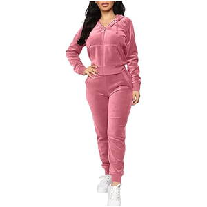Combinaison en polaire rose pour femme, à capuche, manches longues, taille haute, décontractée, toutes saisons, couleur unie, manches bouffantes, coupe régulière, longueur intégrale - Product Image 2