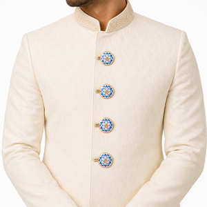 Botones de Lujo Personalizados de Latón con Esmalte Meenakari de Jaipur, Loto Azul y Cristal Polki para Traje Sherwani de Boda para Hombre - Product Image 2