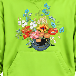 Sweat-shirt à capuche vert citron avec broderie florale multicolore, poche kangourou, coupe ample, style streetwear décontracté - Product Image 6