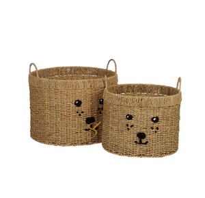 Aesthetic Teddy Bear Seagrass Storage <b>Basket</b> Set Handcrafted Wicker Animal Toy <b>Hamper</b> Creative Decorative Bin Nursery - Product Image 1