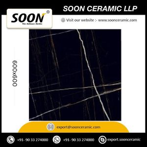 Azulejos de Porcelana Pulida con Acabado Negro Brillante, Efecto Mármol, 8.5mm de Grosor, Baja Absorción de Agua, Resistentes al Desgaste, para Pisos y Paredes, 600x600mm - Product Image 6
