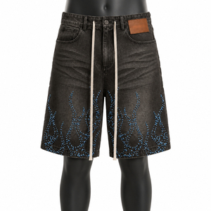 Short en jean pour homme avec strass, respirant, confortable, décontracté, haute qualité, prix abordable, pour adultes, en toile unie, vente en gros OEM - Product Image 4