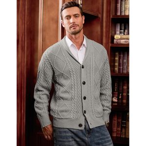 Men Knitted <b>Cardigan</b> <b>Sweater</b> V Neck Button Closure Long Sleeve Warm Soft Comfortable Casual Business Fashion Wear Stylish - Product Image 3