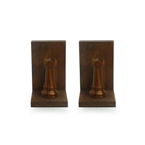 <b>Rustic</b> Wooden Desktop Bookends with Metal Storage Organizer Decorative Book Holder Pen Pencil <b>Desk</b> Organizer Set - Product Image 1