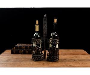 Porte-bouteille décoratif vintage à motifs floraux, centre de table rustique finition bronze, sur pied - Product Image 6