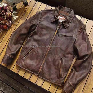 Blouson de motard rétro personnalisé pour homme en cuir de veau véritable, coupe oversize ajustée, col à revers, style vintage, saison automne - Product Image 2