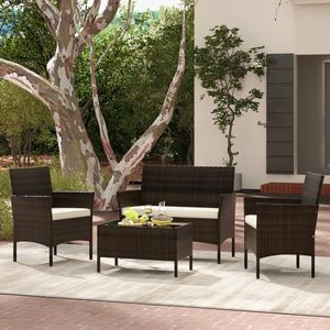 Set da conversazione in rattan per patio, 4 pezzi, con comodi cuscini per sedute - Product Image 2