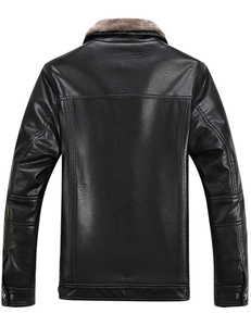 Men's Genuine Leather <b>Biker</b> <b>Jacket</b> With Faux Fur Lining Zipper Closure Winter Warm Coat Regular Fit Moto Style - Product Image 5