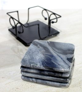 ชุดจานรองแก้วพร้อมที่วางเหล็กดัดทรงสี่เหลี่ยม) สีเทา - Product Image 4