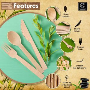 Set di posate e tovaglioli pre-rollati 100% biodegradabili ed ecologici, confezione da 48, 192 pezzi, kit monouso in bambù per feste - Product Image 1