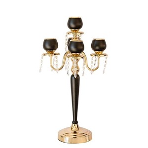 Black And <b>Gold</b> <b>Candelabra</b> With Crystal Drops For Home Decoration - Product Image 1