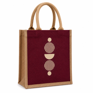 Geometric Pattern Heavy Duty Jute Shopping <b>Bag</b> <b>Medium</b> <b>Size</b> Hand Carry Tote for Beach and Groceries - Product Image 1