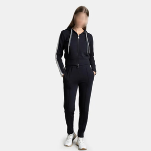 Solid Black Casual Wear Women Comfort <b>Crop</b> <b>Tops</b> Tracksuits For Ladies Hoodie With Stylish Jogger Pants For Active Wear Sets - Product Image 1