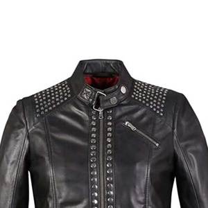 Nuevas Chaquetas de Cuero Genuino con Bordado a Cuadros y Tachuelas para Mujer, Modelo 2025, Transpirables y Ecológicas - Product Image 5