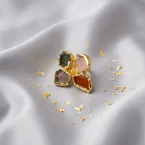 Vintage Women's <b>Brass</b> Natural Rough Stones Adjustable Three Stone <b>Rings</b> for Engagement & Wedding - Product Image 2