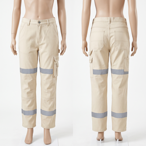 Pantalon de travail pour femme, 245 GSM, 65 % polyester, 35 % coton, sergé, bleu marine, panneau réfléchissant au genou, pantalon cargo utilitaire, broderie personnalisée - Product Image 3