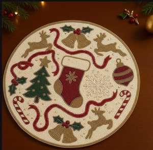 Handmade Luxury Woven Non-Slip <b>Placemat</b> <b>Christmas</b> Holly Leaf and Berry Beaded Table Decoration - Product Image 3