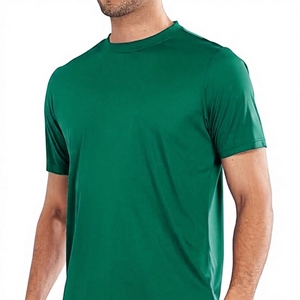 เสื้อยืดสีเขียวล้วนสำหรับผู้ชาย แขนสั้น คอกลม ทรงปกติ ผ้าฝ้ายผสม ถักทอ สีพื้น ใส่ได้ทุกวัน - Product Image 1