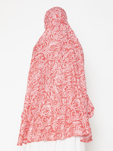 Coral Red Floral Printed Lightweight Chiffon <b>Hijab</b> Long Daily Wear Scarf <b>Full</b> Length Design All Seasons Style for Women wear - Product Image 4