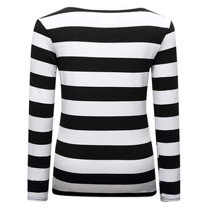 T-shirt en tricot à manches longues pour femme, rayé noir et blanc, col rond, coupe décontractée, à porter toute l'année, t-shirts à manches longues - Product Image 2