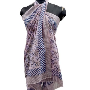 Paréo de plage d'été pour femme en coton imprimé floral, motif rayé, design Jaipur fait main, décolleté sans bretelles, pièce unique - Product Image 1
