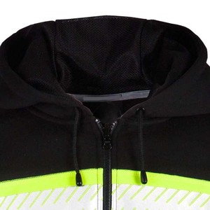 High Visibility Hoodie Black with Lime Green Reflective Stripes Full Zip Front Pocket Design - Product Image 4