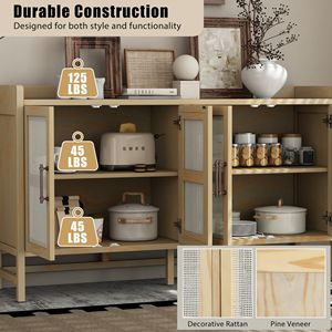 <b>Rustic</b> Sideboard with Adjustable Shelves and Decorative Rattan <b>Doors</b> for Entryway Dining Room or Living Room - Product Image 6