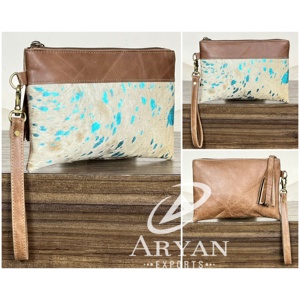 Pochette de soirée en cuir de vachette métallisé de haute qualité pour femme, avec fermeture éclair, porte-cartes et organisateur d'argent - Product Image 1