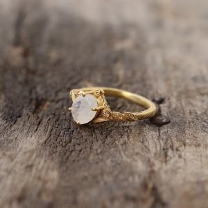 Anillo de Hoja de Piedra Lunar Inspirado en la Naturaleza, Plata de Ley 925, Chapado en Oro de 14K, Piedra Lunar Arcoíris, Regalo de San Valentín, Anillo de Oro - Product Image 5