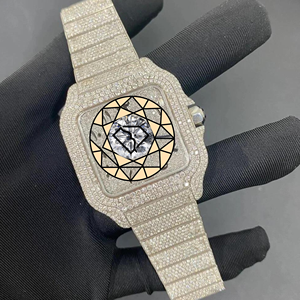 Reloj de Lujo con Diamantes Moissanite, Diseño Cuadrado Esqueleto, Cuarzo, Acero Inoxidable, Completamente Adornado, Personalizable, Unisex - Product Image 3