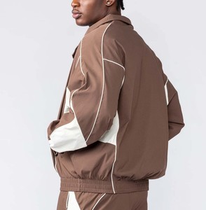 Men's Brown Track Jacket <b>Set</b> Solid Color Zip-Up Hooded Casual Outerwear Breathable <b>Knitted</b> Polyester <b>Set</b> - Product Image 4