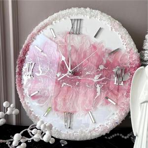 Pink Resin Modern Quartz <b>Movement</b> Wall <b>Clock</b> Round Decorative Timepiece with Marble Look Roman Numerals for Living Room Bedroom - Product Image 1