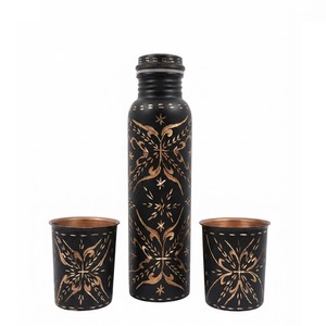 กระติกน้ำแบบพกพา ลายทองสไตล์โอเรียนทัล สีดำ พร้อมฝาปิด - Product Image 4