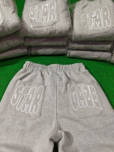 New Design Relaxed Fit <b>Oversized</b> Cuffed Sweatpants Men Haidergrey Color Embroidery Heavyweight Baggy Sweatpants Raw Hem <b>Joggers</b> - Product Image 4