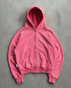 Sudadera con Capucha y Cremallera Extra Grande Rosa, Unisex, Felpa Francesa, Estilo Casual para Otoño, Corte Regular, Color Sólido, Diseño con Bolsillos - Product Image 1