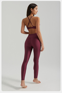 Women's 2 Piece Yoga Set Burgundy <b>V</b> Neck Spaghetti Strap Sports Bra High <b>Waist</b> Full Length <b>Leggings</b> - Product Image 2