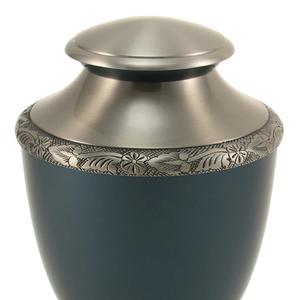 Brushed Silver Blue Metal Funeral Cremation Urns Unique Engrave Design <b>for</b> Human <b>Ashes</b> Secure Lid Large Adult <b>Keepsake</b> Metal Urn - Product Image 5