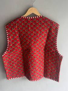 Gilet matelassé en coton rouge à fleurs pour femme, sans manches, col en V, poches plaquées, veste réversible, style printemps, CADEAU POUR ELLE - Product Image 6