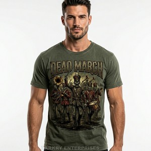 Camiseta Gráfica Vintage Personalizada para Hombre, Fabricante de Camisetas de Algodón con Estampado de Banda de Música Zombie, Ropa Urbana con Efecto Desgastado, Venta al Por Mayor - Product Image 1