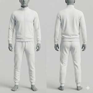 <b>Men's</b> White Tracksuit Set Full Zip <b>Jacket</b> Joggers Solid Color Casual Autumn Wear Breathable 100% Cotton Regular Fit - Product Image 1