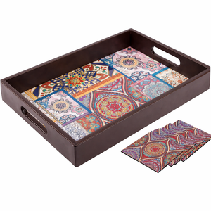 Plateau en bois de luxe, design mandala coloré, écologique, passe au lave-vaisselle, multifonctionnel pour le thé, le café, le petit-déjeuner, les mariages, la maison - Product Image 1