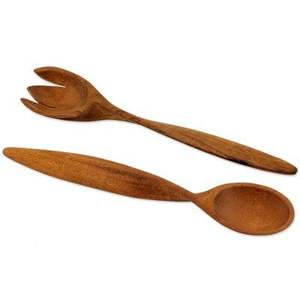 Ensemble élégant d'ustensiles à salade pour la cuisine à domicile, en bois écologique, passe au lave-vaisselle et au micro-ondes, style américain - Product Image 1