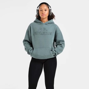 Women's <b>Pink</b> Oversized <b>Hoodie</b> Fleece Embossed Logo Front Pockets Regular Sleeve Autumn Wear - Product Image 4