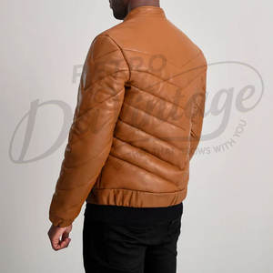 Blouson Homme Marron Tan en Similicuir Matelassé Style Bomber Col Montant Coupe Slim Décontracté Motard - Product Image 2